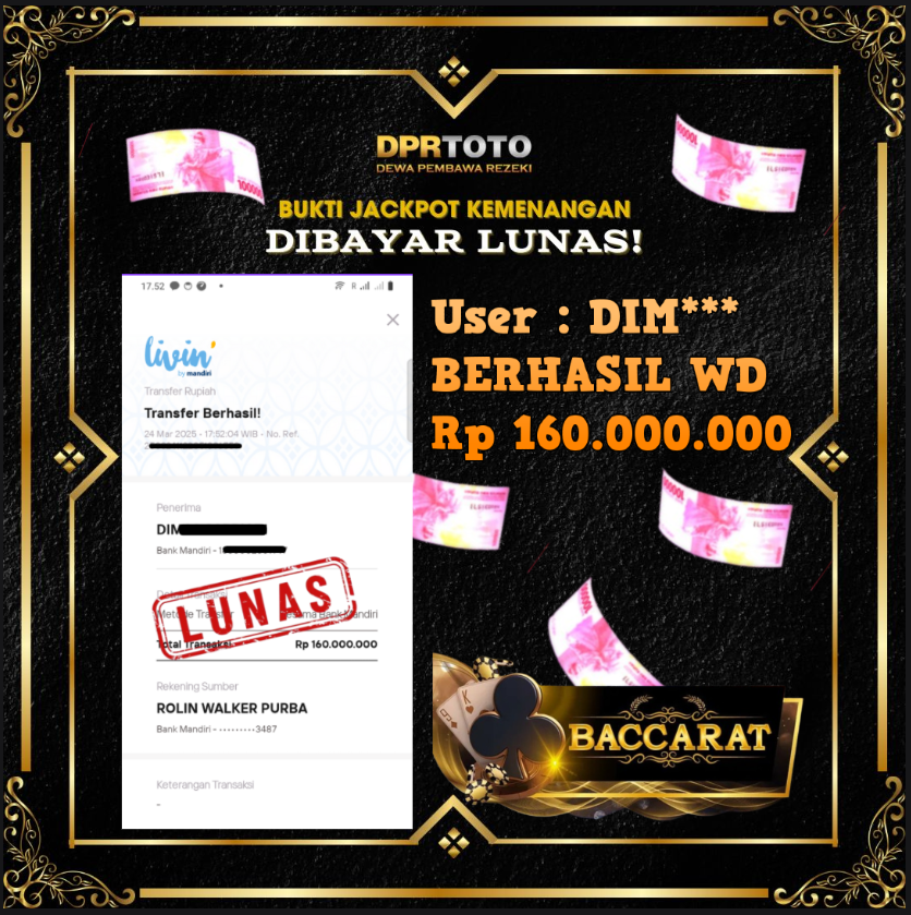 KEMENANGAN BESAR LIVE CASINO BACCARAT WD 160.000.000 - LUNAS